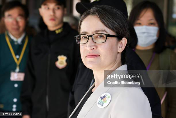 Hsiao Bi-khim, Taiwan's former representative to the US, leaves after registering her candidacy for vice president at the Central Election Commission...