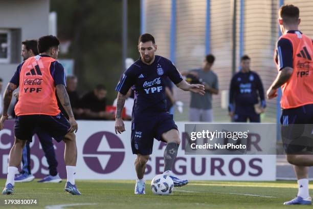 Lionel Messi during a training session at 'Lionel Andres Messi' Training Camp on November 14, 2023 in Ezeiza, Argentina.
