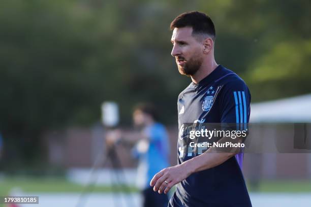 Lionel Andres Messi during a training session at the Argentine Football Association 'Lionel Andres Messi' training camp in Buenos Aires, Argentina,...