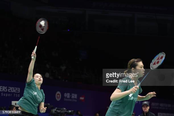 Francesca Corbett and Allison Lee of the United States compete in the Women's Doubles First Round match against Margot Lambert and Anne Tran of...