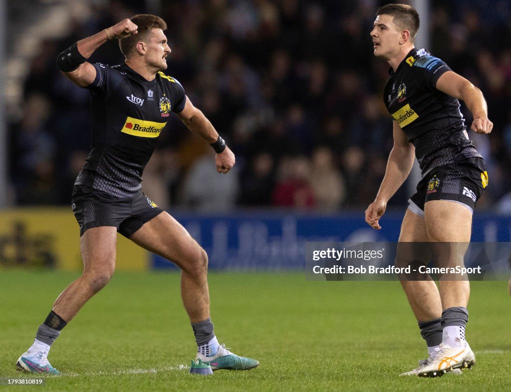 Exeter Rugby Colours Exeter Chiefs' Henry Slade celebrates kicking the winning penalty ...