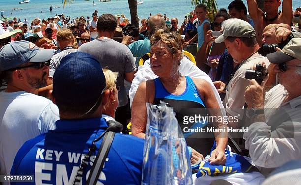 After receiving water and intravenous fluids, Diana Nyad began to show signs of life before being taken by ambulance to the Lower Keys Medical Center...