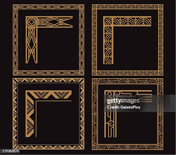 bildbanksillustrationer, clip art samt tecknat material och ikoner med four intricate gold art deco borders on black - art déco