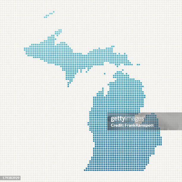 michigan map blue dot pattern - michigan stock illustrations