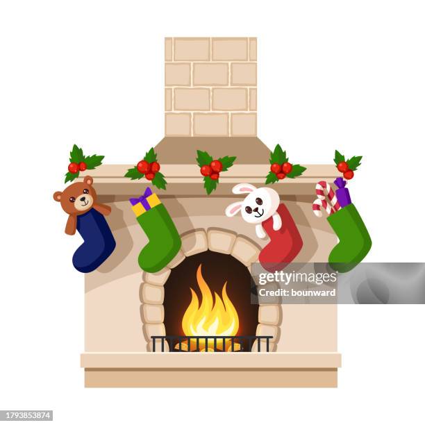 christmas fireplace - smelting cartoon stock illustrations