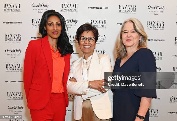Dr Shini Somara, Managing Director of Amazon Web Services Tanuja Randery and Harper's Bazaar Editor-in-Chief Lydia Slater attend the Harper's Bazaar...