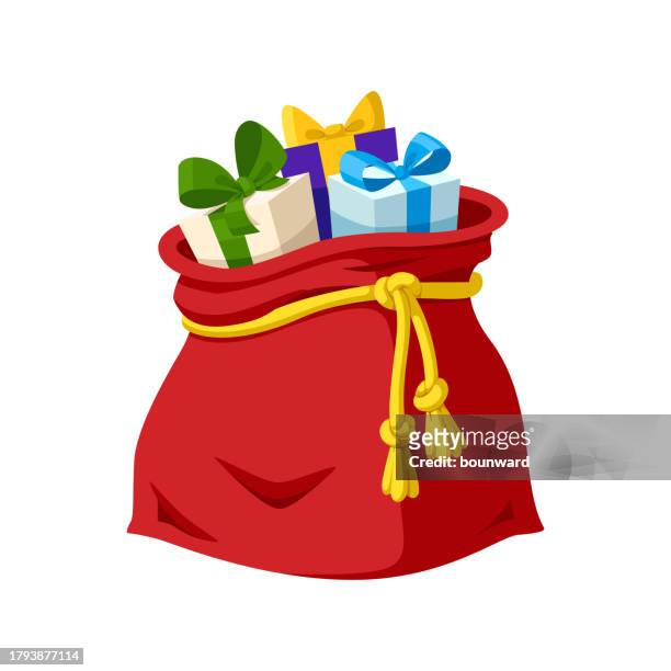 santa claus bag with gift boxes - sack stock illustrations