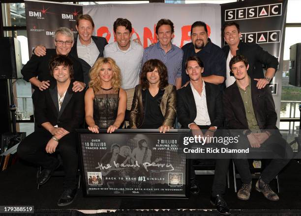 Back l-r: Republic Nashvilles Jimmy Harnen, BMIs Clay Bradley, Major Bob Publishings Mike Doyle, Producer Dan Huff, SESACs Tim Fink and Major Bob...