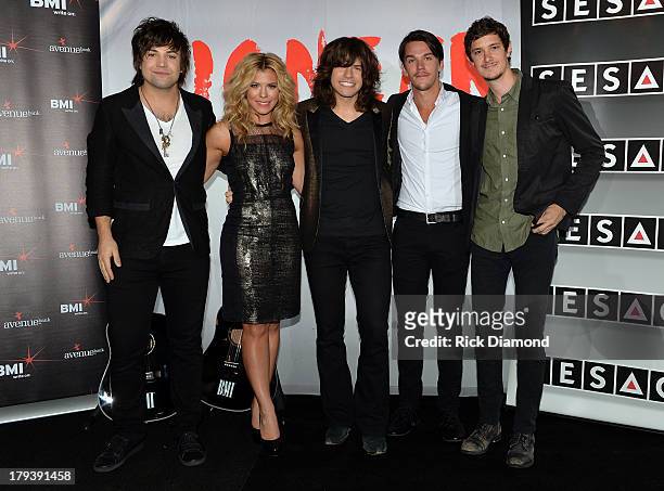 S Neil Perry, Kimberly Perry, Reid Perry with John Davidson and Jacob Bryant attend BMI, SESAC and Big Machine Label Group Celebrate The Band Perry's...