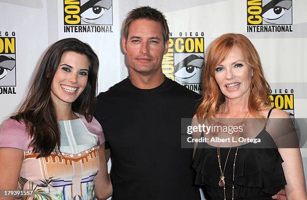 Actress Meghan Ory, actor Josh Holloway and actress Marg Helgenberger participate in the "Intelligence" Panel on Day 1 of the 2013 Comic-Con...