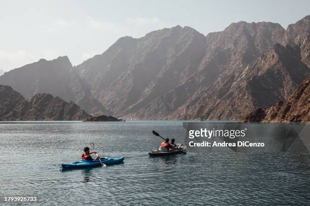 British tourists at Hatta Kayak, a popular tourist destination in Hatta Dam on September 11, 2023 in Hatta, United Arab Emirates. In the UAE, where...