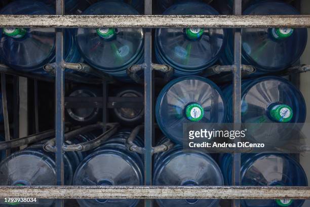 Plastic water bottles being delivered to a residential building on November 15, 2023 in Dubai, United Arab Emirates. In the UAE, where 42 percent of...