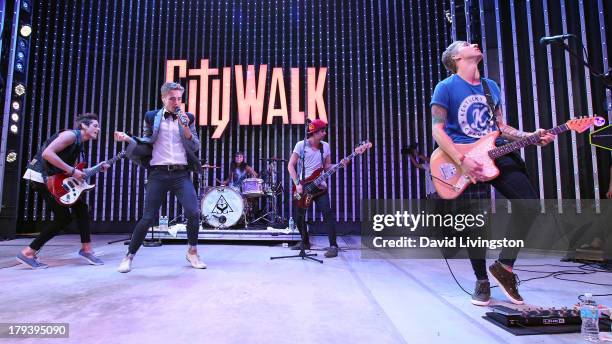 Musicians John Gomez, Brian Dales, Jess Bowen, Stephen Gomez and Josh Montgomery of The Summer Set perform on stage at Universal CityWalk's "Music...