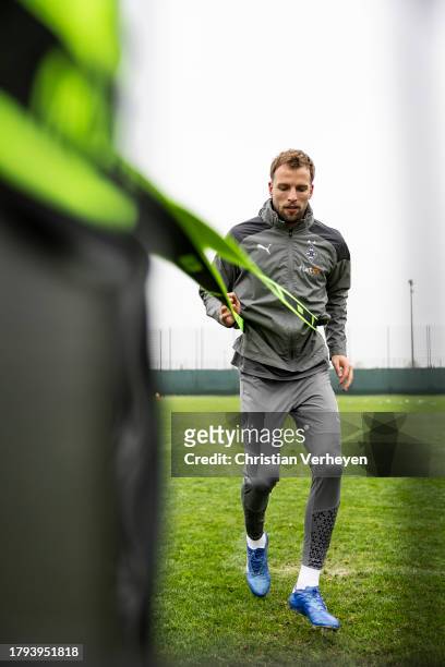 Marvin Friedrich in action during a training session of Borussia Moenchengladbach at Borussia-Park on November 21, 2023 in Moenchengladbach, Germany.