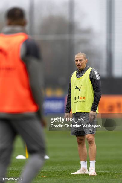 Stefan Lainer is seen during a training session of Borussia Moenchengladbach at Borussia-Park on November 21, 2023 in Moenchengladbach, Germany.