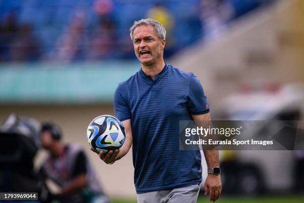 Germany Head Coach Christian Wueck reacts during FIFA U-17 World Cup Round of 16 match between Germany and USA at Si Jalak Harupat Stadium on...
