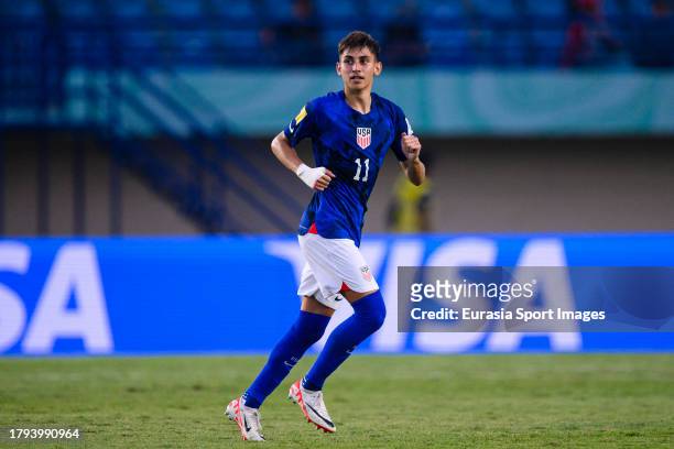 David Vazquez of United States celebrates his goal during FIFA U-17 World Cup Round of 16 match between Germany and USA at Si Jalak Harupat Stadium...