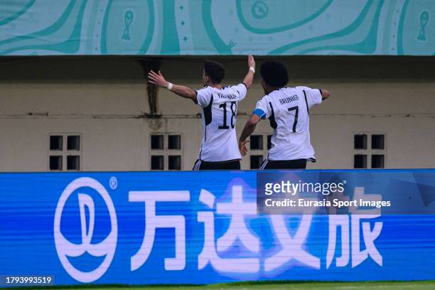 Bilal Yalcinkaya of Germany celebrating his goal with his teammates during FIFA U-17 World Cup Round of 16 match between Germany and USA at Si Jalak...