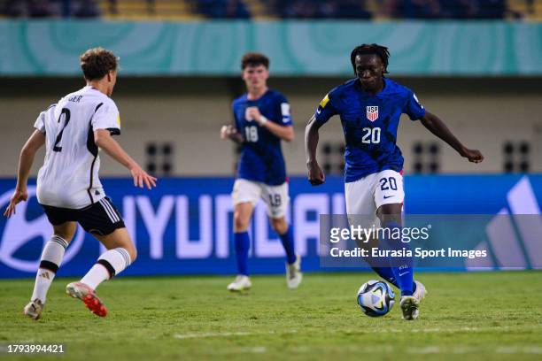 Bryce Jamison of United States in action during FIFA U-17 World Cup Round of 16 match between Germany and USA at Si Jalak Harupat Stadium on November...