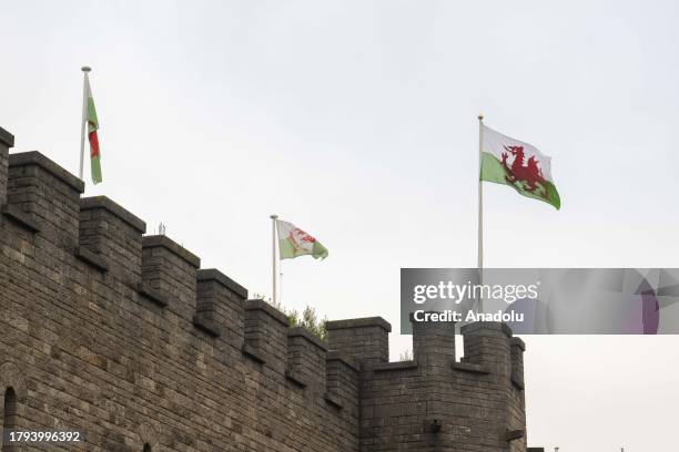 View of a Cardiff Castle, located in center of the city and built in the 11th century on a Roman castle dating from the third century, in Cardiff...