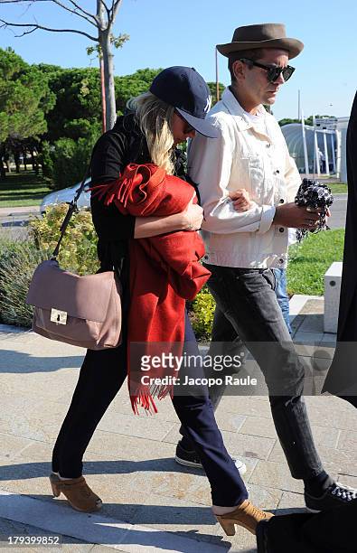 Actress Scarlett Johansson and Romain Dauriac are seen arriving at Venice Airport during The 70th Venice International Film Festival on September 3,...