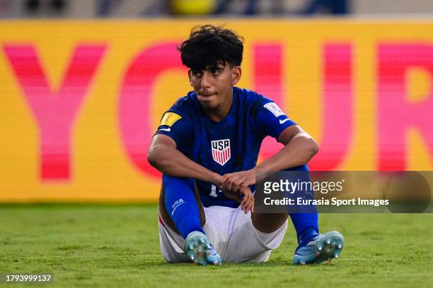 Taha Habroune of United States was crushed after been defeated by Germany during FIFA U-17 World Cup Round of 16 match between Germany and USA at Si...