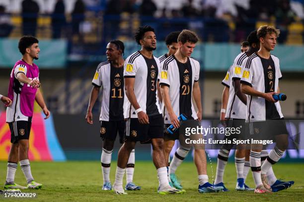 Germany squad celebrates after winning USA during FIFA U-17 World Cup Round of 16 match between Germany and USA at Si Jalak Harupat Stadium on...