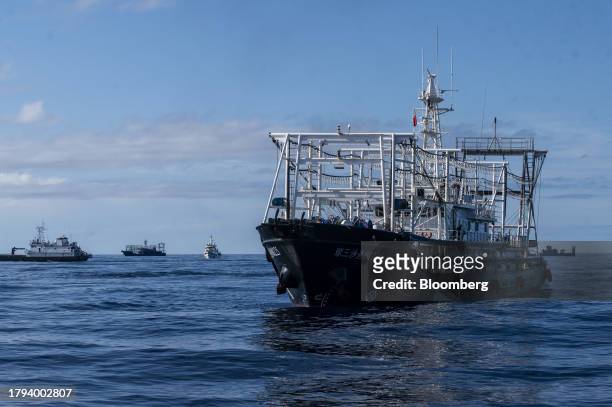 Chinese fishing vessels, which Manila calls maritime militia vessels, during a resupply mission for the BRP Sierra Madre, in the Second Thomas Shoal...