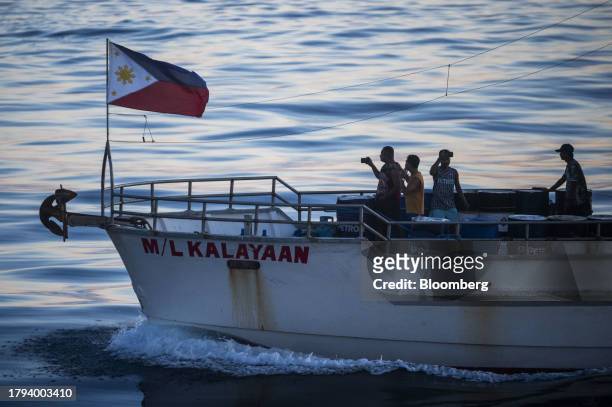 Philippines' military-chartered boat, ML Kalayaan during a resupply mission for the BRP Sierra Madre, in the Second Thomas Shoal in the disputed...