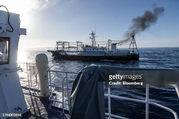 Chinese fishing vessel, which Manila calls maritime militia, during a resupply mission for the BRP Sierra Madre, in the Second Thomas Shoal in the...