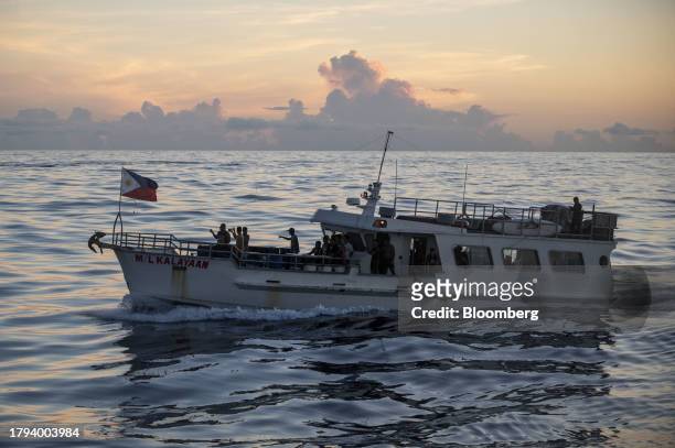 Philippines' military-chartered boat, ML Kalayaan during a resupply mission for the BRP Sierra Madre, in the Second Thomas Shoal in the disputed...