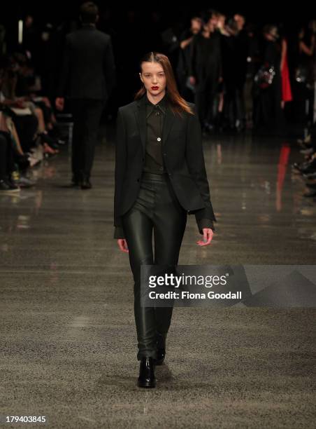 Model showcases designs by Zambesi on the runway during New Zealand Fashion Week at the Viaduct Events Centre on September 3, 2013 in Auckland, New...