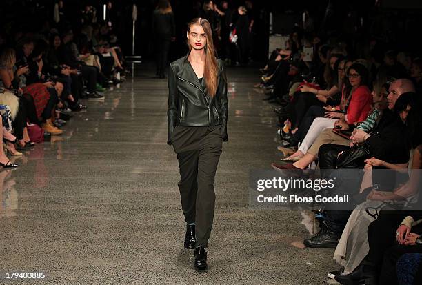 Model showcases designs by Zambesi on the runway during New Zealand Fashion Week at the Viaduct Events Centre on September 3, 2013 in Auckland, New...