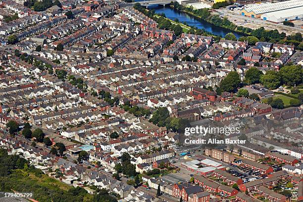 aerial view of grangetown district of cardiff - cardiff wales stock pictures, royalty-free photos & images