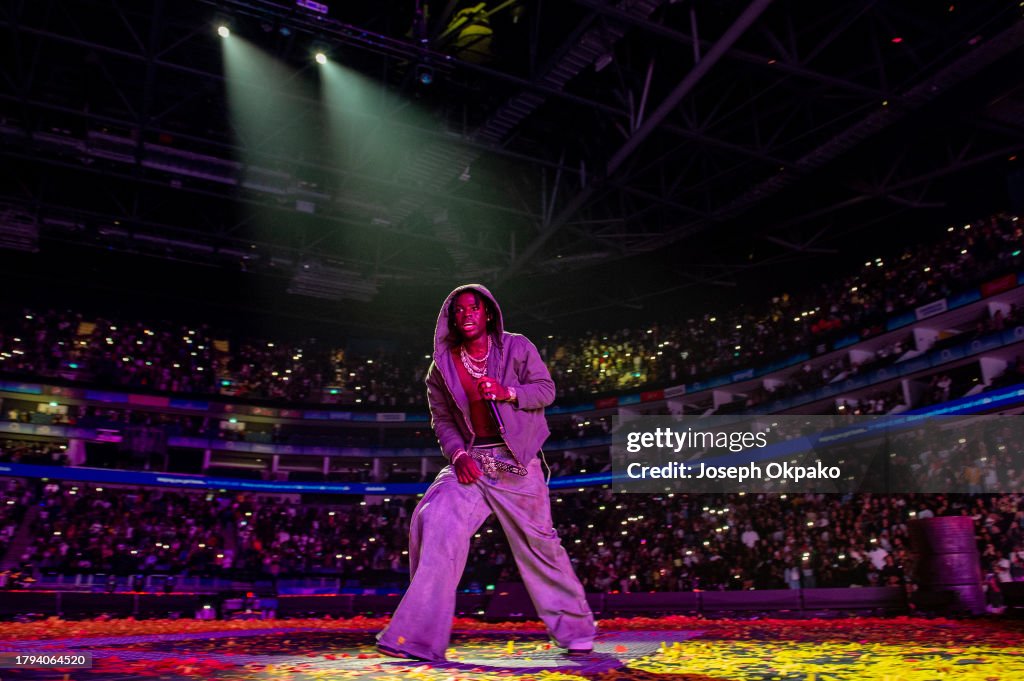 Rema Live O2 Rema performs at The O2 Arena on November 14, 2023 in London, England ...