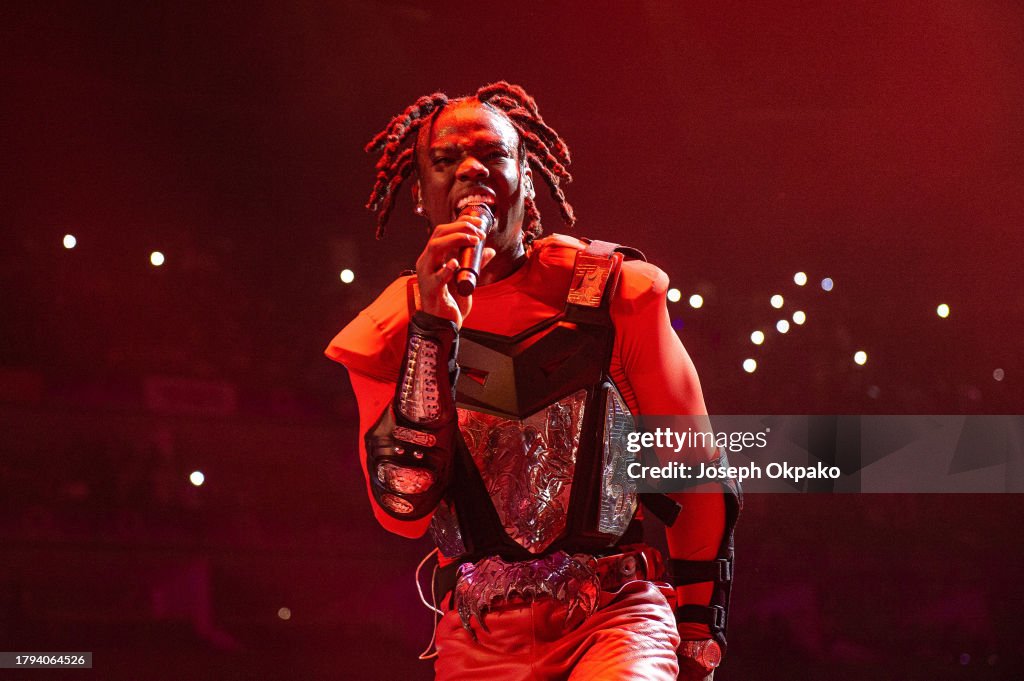 Rema Live O2 Rema performs at The O2 Arena on November 14, 2023 in London, England ...