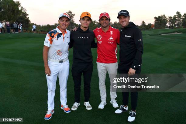 Rickie Fowler, Lando Norris, Carlos Sainz Jr. And Justin Thomas attend The Netflix Cup, a live Netflix Sports event, at Wynn Las Vegas Golf on...