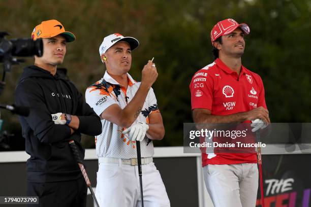 Lando Norris, Rickie Fowler and Carlos Sainz Jr. Play in The Netflix Cup, a live Netflix Sports event, at Wynn Las Vegas Golf on November 14, 2023 in...