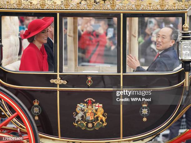 Catherine, Princess of Wales and Prince William, Prince of Wales attend a ceremonial welcome for The President and the First Lady of the Republic of...