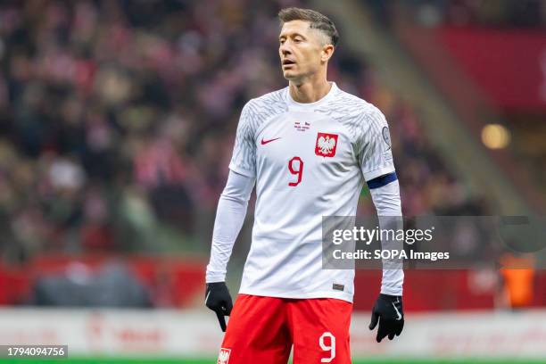Robert Lewandowski of Poland seen during the UEFA EURO 2024 qualifying match between Poland and Czech Republic at PGE Narodowy Stadium. Final score;...