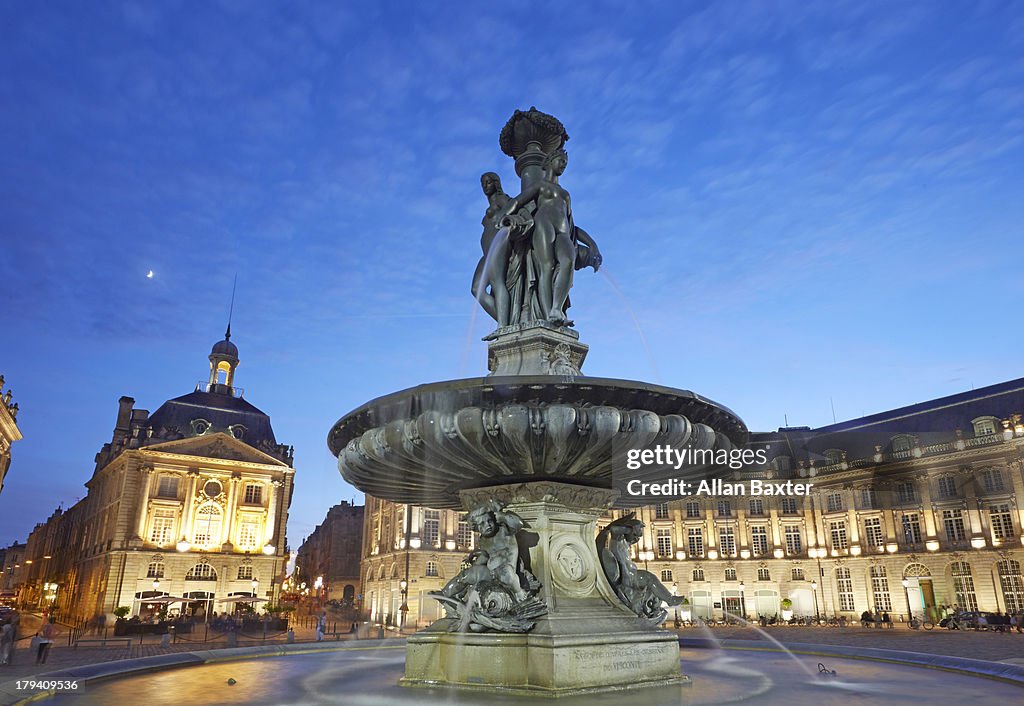 'The Three Graces' fountain in central Bordeaux