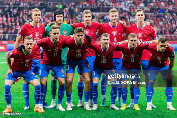 Team of Czech Republic pose for a group photo during the UEFA EURO 2024 qualifying match between Poland and Czech Republic at PGE Narodowy Stadium....