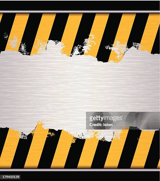 seamless hazard warning adhesive tape on metallic plate - peeled stock illustrations