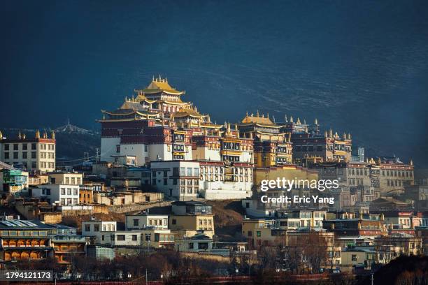 magnificent tibetan monastery - shangri la stockfoto's en -beelden