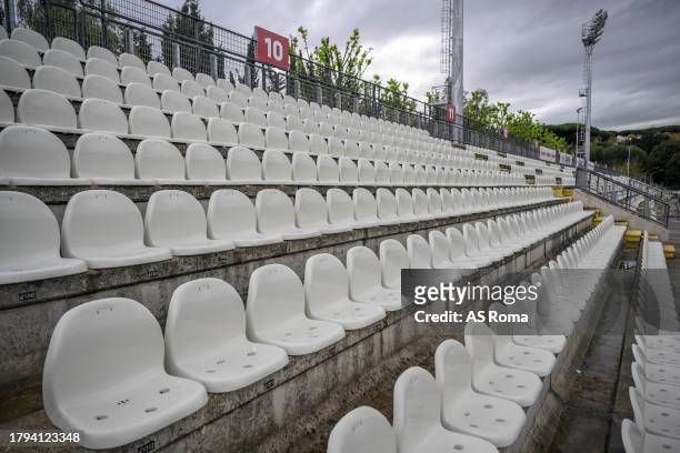 General view shows the Stadio Tre Fontane during a press visit to show the facilities improvement done ahead of the Women's Champions League, on...