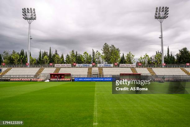 General view shows the Stadio Tre Fontane during a press visit to show the facilities improvement done ahead of the Women's Champions League, on...