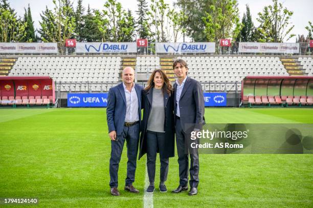Tre Fontane President Ugo Pambianchi, Head of Women's Football Elisabetta Bavagnoli and Rome's councilor for tourism, fashion and sport Alessandro...