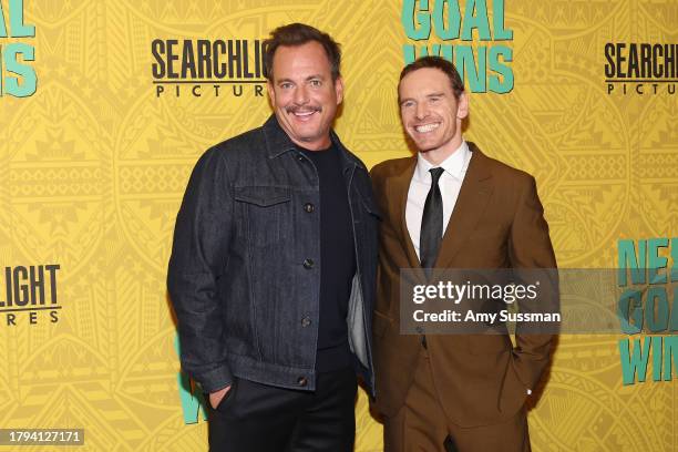 Will Arnett Michael Fassbender attend the Los Angeles premiere of Searchlight Pictures' "Next Goal Wins" at AMC The Grove 14 on November 14, 2023 in...