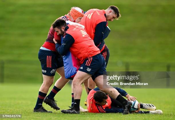 Limerick , Ireland - 21 November 2023; John Hodnett and Stephen Archer during a Munster rugby squad training session at University of Limerick in...