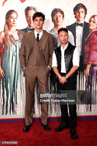 Jacob Elordi and Barry Keoghan attend the Los Angeles Premiere Of MGM's "Saltburn" at The Theatre at Ace Hotel on November 14, 2023 in Los Angeles,...